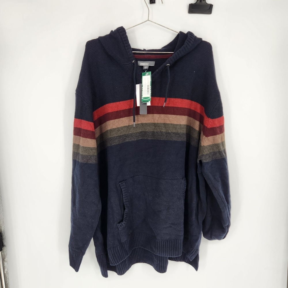 Commerce Men's 3XL Remy Striped Henley Hoodie Sweater NWT